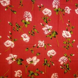 Cotton Fabric Pink Flowers Green Leaves Deep Rose Background 1yd x 44" Unbranded